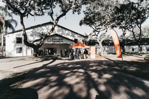 The exterior entrance and welcome area at Radiant Church’s Trinity location.